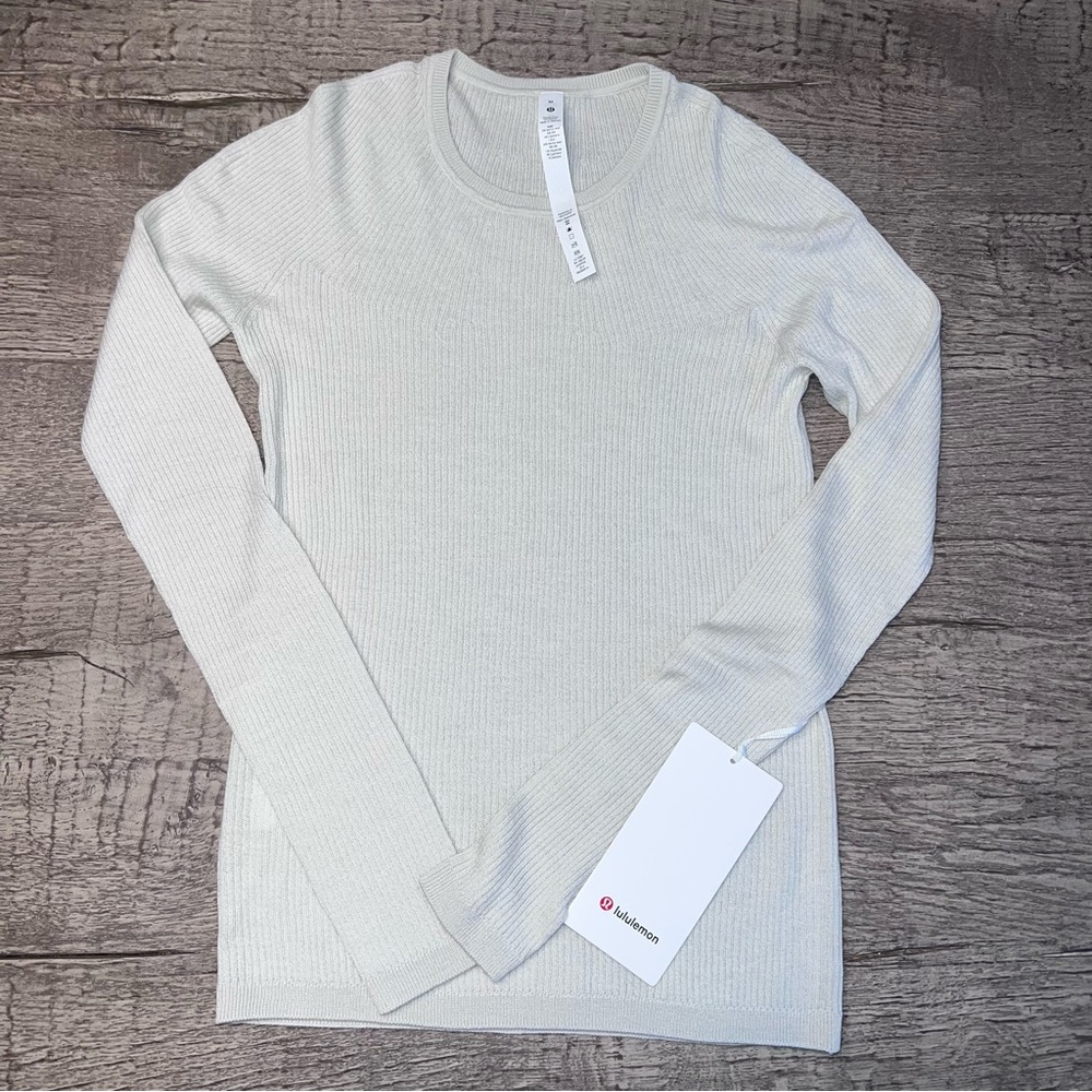 NWT Ribbed Wool-Silk-Blend Light Sweater BONE size S - Picture 6 of 7
